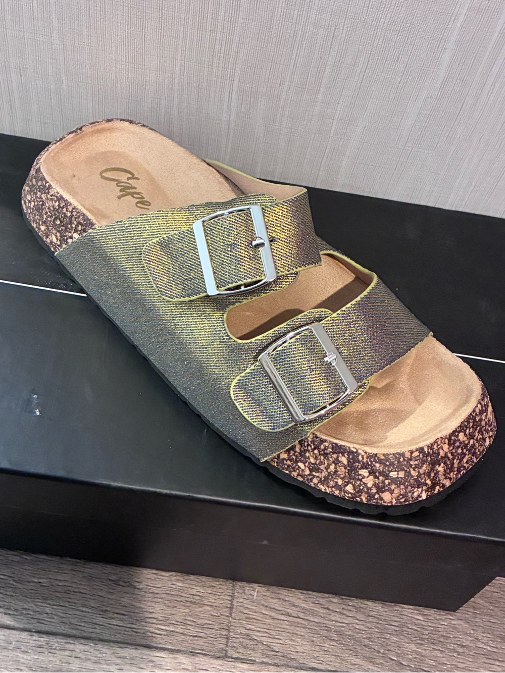 Cape Robbin Metallic Olive Green Two-Buckle Slide